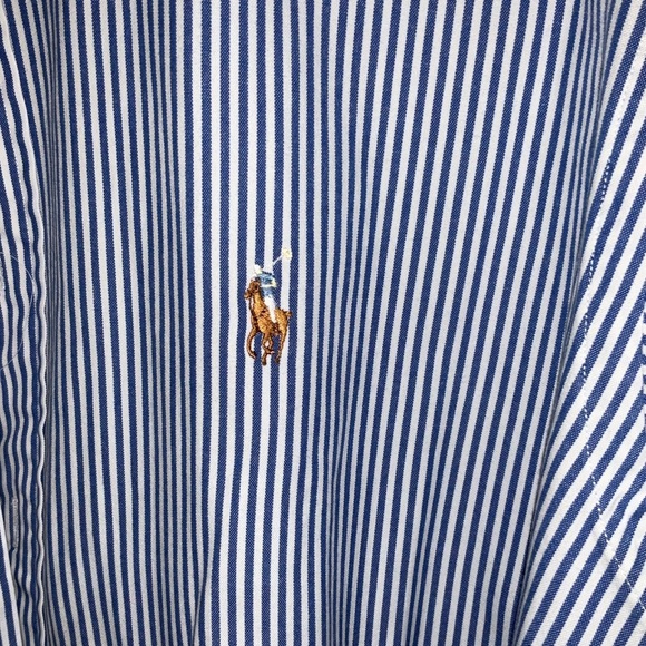 Ralph Lauren Mens Navy Blue Striped 16 1/2-34 Yarmouth Business Dress Shirt - Picture 3 of 5